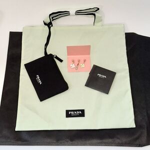 NEW PRADA Beauty Reversible Green Tote Bag + 3 Beautiful Charms W/ Dust Bag